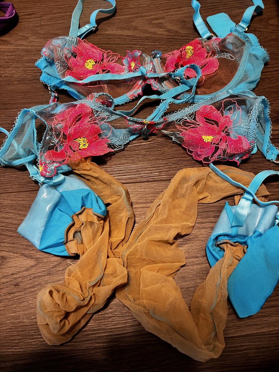 Clothing Nicole Doshi's Turquoise Bra, Panty, Garter, + Stocking Set